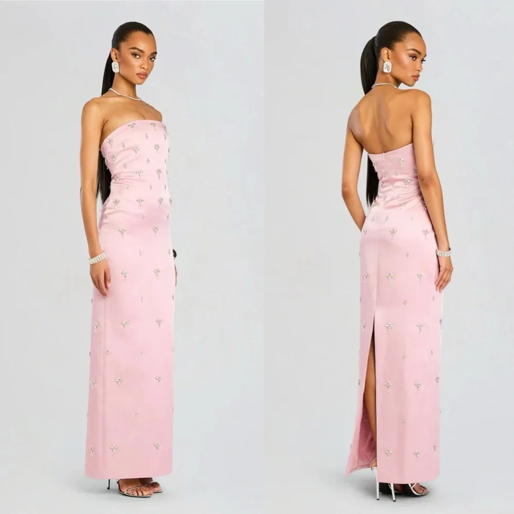 Retrofete Elise Strapless Crystal Embellished Satin Gown Pink NEW with tags - Picture 15 of 16